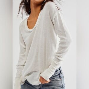 We The Free Colby Raw Edge Top - NWT - Size M Ivory Ribbed Long Sleeve Tee